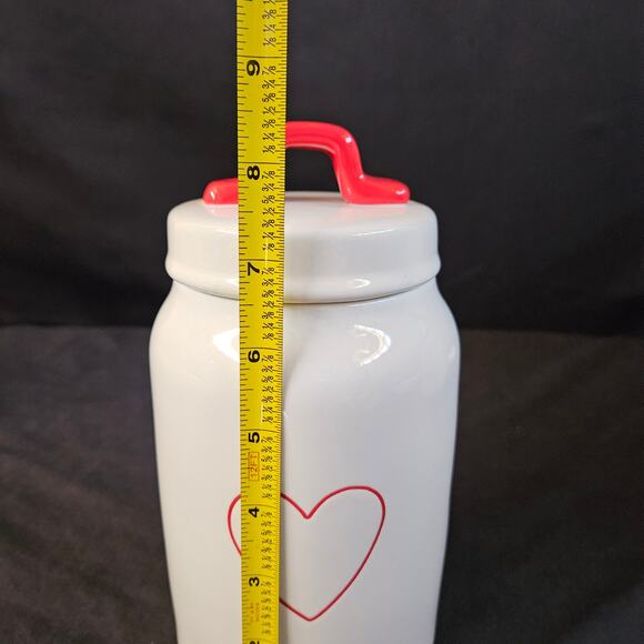 Rae Dunn Collection White Jar With Lid Red Heart Accent Valentines Canister - Picture 10 of 11